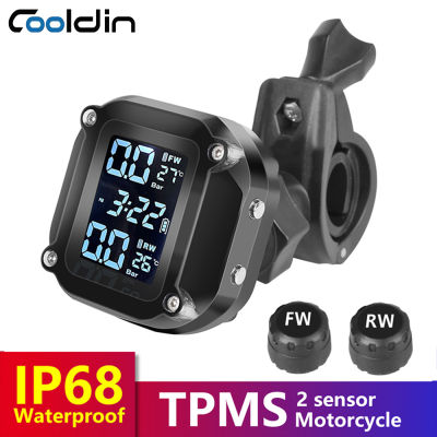 COOLDIN รถจักรยานยนต์ TPMS มอเตอร์ยางความดันการตรวจสอบระบบยางอุณหภูมิการตรวจสอบระบบเตือนภัย USB ชาร์จ Motos ที่มี2เซ็นเซอร์