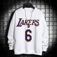 NBA เสื้อเจอร์ซีย์ฤดูใบไม้ผลิและฤดูใบไม้ร่วง Lakers James เสื้อกันหนาวผู้ชาย ins ชุดกีฬานักเรียนเสื้อตัวในแขนยาวไม่มีหมวกคอกลม