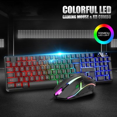 ชุดคีย์บอร์ดและเมาส์แบบมีสาย Usb Luminous Mechanical Keyboard And Mouse Set For PC Laptop Computer Game Office