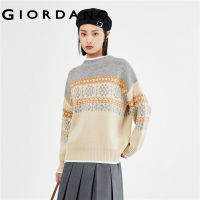 GIORDANO Women Sweaters Contrasting Jacquard Gentle Warm Sweaters Pullover Mockneck Fashion Casual Loose Sweaters 18353209