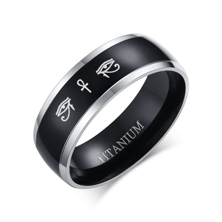 Vnox Anka Cross Horus Eyes Black Ring for Men Titanium Casual Male Accessories Faith Amulet Jewelry