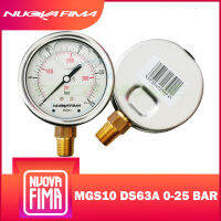 "NUOVA FIMA" PRESSURE GAUGE 2.5" 0-25 BAR (360PSI) | เกจวัดแรงดัน หน้าปัด 2.5" เกลียวทองเหลืองออกล่าง 1/4" NPT + น้ำมัน