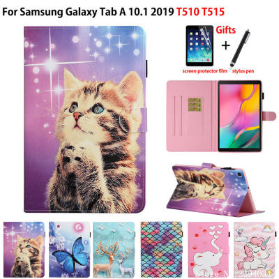 SM-T510สำหรับ Samsung Galaxy Tab A 10.1 2019 T510 T515 SM-T515กรอบแท็บเล็ตการ์ตูนแมวน่ารักผีเสื้อขาตั้ง + ของขวัญ