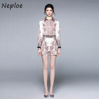 Neploe 2022 New Temperament Short Sets Women Turn-down Collar Printing Shirt + High-waist Shorts Ladies 2-piece Suit Female