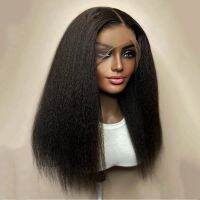 【jw】┅ Kinky Straight Wig 180 Density Yaki Front With Baby Hair Synthetic Wigs Temperature Glueless