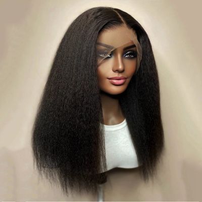 【jw】□❖  Kinky Straight Wig 180  Density Yaki Front With Baby Hair Synthetic Wigs Temperature Glueless