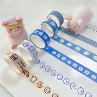 การ์ตูนกระดาษเทปไดอารี่ DIY ตกแต่งป้ายกาวสติกเกอร์น่ารักเทป Washi สีฟ้าดอกไม้-fkldqyfiopgjf