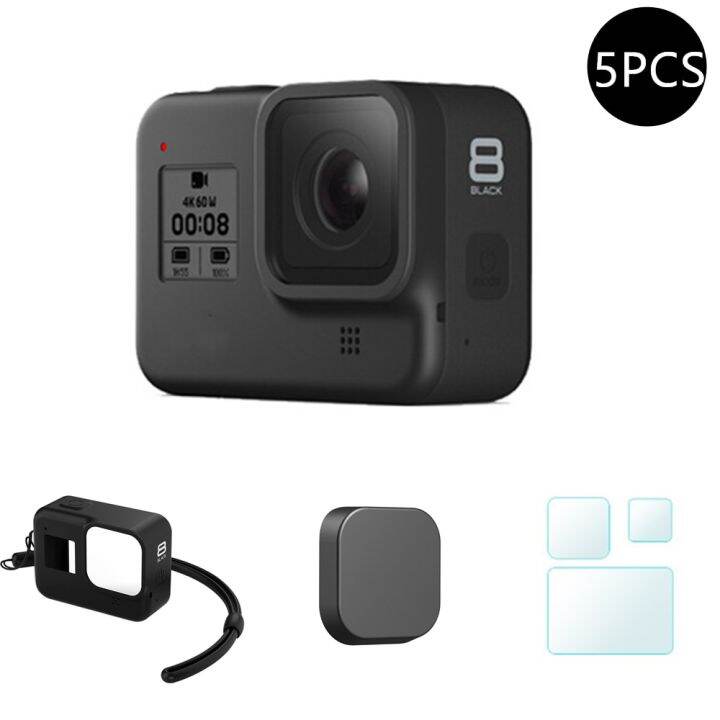 เคสซิลิโคนป้องกันสำหรับ-gopro-hero-8กระจกนิรภัยสีดำอุปกรณ์ป้องกันหน้าจอเลนส์ติดฟิล์มฝาปิดสำหรับ-go-pro-8