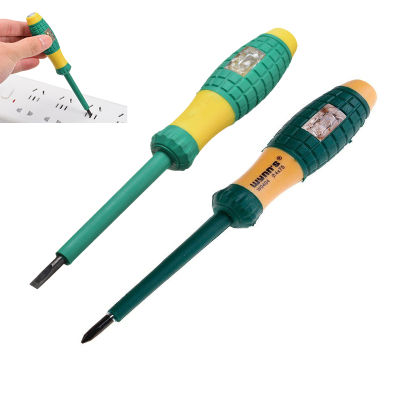 5pcs yellow green electrical tester pen 220V screwdriver power detector probe industrial voltage test pen diameter 4mm