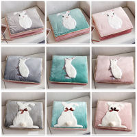 2 In 1 Pillow Travel Blanket Cartoon Cute Rabbit Crystal Plush Back Cushion for Office Sofa Home Warm Foldable Patchwork Quilt