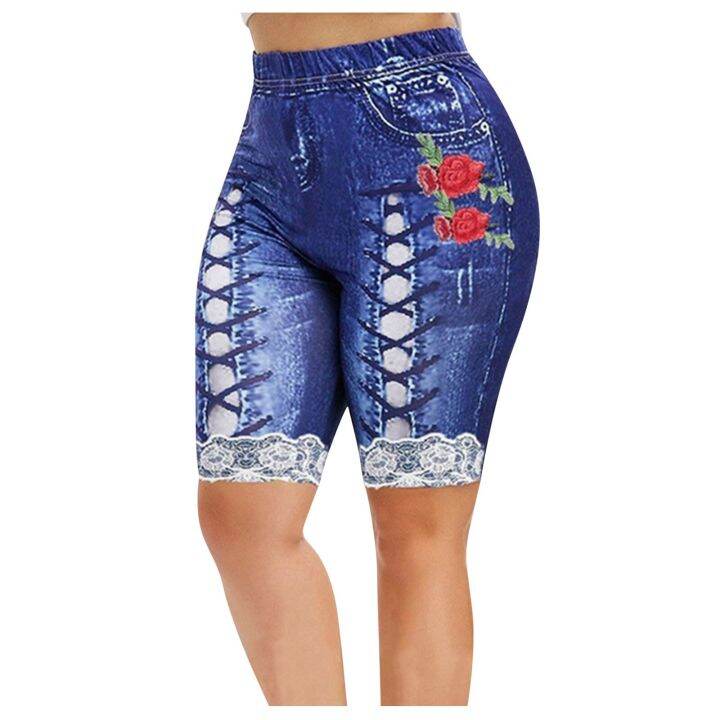 short-leggings-womens-vintage-cowboy-printed-leggings-shorts-high-waist-slim-fit-sporty-pants-faux-denim-shorts