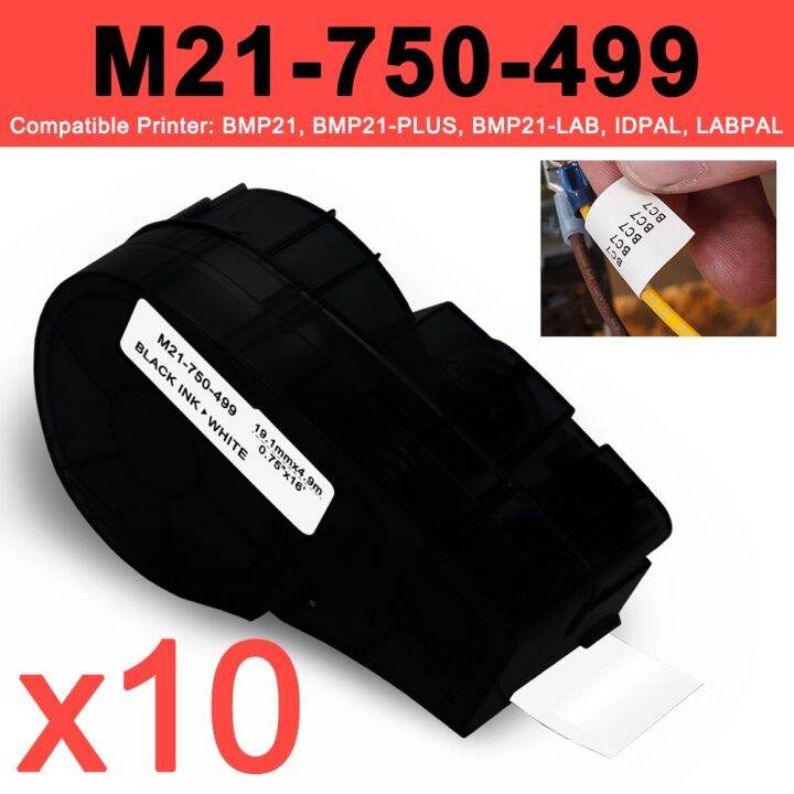 1-10PK M21-750-499 Nylon Label Tape 19.1mm*4.9m Black on White M21 Tape ...