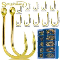 Sougayilang Fishing Accessories 70Pcs 10Size Fishing Hooks Gold Metal Hooks with Box Carp Bass Fishing