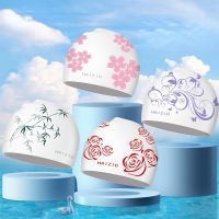 【CW】Elastic Silicone Swimming Caps Women Waterproof Ear Protection Comfortable Swimming Hats Printed Swimming Caps Pool Accessories