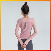 Lulu Yoga Tops ผู้หญิงใหม่กีฬาวิ่งออกกำลังกายการฝึกอบรมเสื้อยืดบางติดตั้งแขนยาวเสื้อผ้าออกกำลังกายสาวแฟชั่นสีขาวสีชมพูสีดำออกกำลังกายท็อปส์กีฬา S-4XL