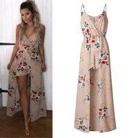 hjk Fashion Bohemia Split Irregular Hem Dresses Womens Printed Boho Beach