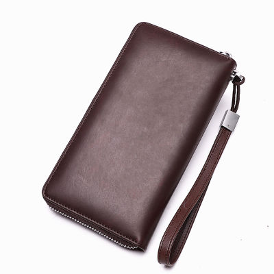 BISON DENIM Genuine leather Wallet Men Zipper Coin Pocket Long Purse Male Passport Cover RFID Blocking Card Holder Wallet W8226
