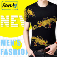 RUNAY เสื้อยืดแขนสั้นคอกลมทรงหลวมสำหรับผู้ชาย เสื้อพิมพ์ลายกล้ามเนื้อ M-4XL แบบสร้างสรรค์สำหรับฤดูร้อนปี3D