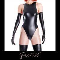 Ftshist Wet Bodysuits Leather Bodycon Matte Halter Neck Top Fetish