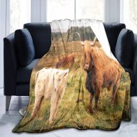 New Style Highland Cattle Flannel Throw Blanket Farm Theme Blanket for Bed Sofa Couch King Queen Size Blanket Super Soft Warm Lightweight