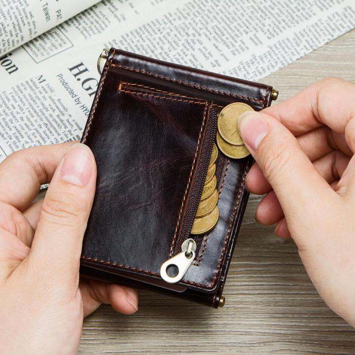 top-contacts-crazy-horse-cowhide-leather-rfid-money-clip-slim-card-wallet-trifold-male-cash-clamp-man-cash-holder-zip-coin-pocket