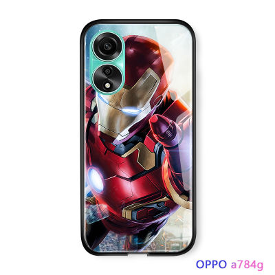 GGK สำหรับ OPPO A78 4G Marvl เคสโทรศัพท์ GGK สำหรับเด็กชายซูเปอร์ฮีโร่ GGK สำหรับผู้ชาย Ironman Amour เคสเคสกระจกเทมเปอร์ไล่ระดับสี