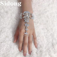 Fashion luxury transparent crystal zircon ring celet luxury Rhinestone chain ring celet finger ring wrapped celet back