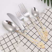 6People Vintage Gold Cutlery Set 18/10 Stainless Steel Tableware Set Knife Fork Tea Spoon Dinnerware Silverware Kitchen Flatware