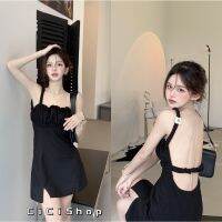 Cici(0398)Mini dress เดรสสั้นสายเดี่ยวสม็อค ดีเทลผ่าปลายเล็กๆ เว้าโชว์หลังแบบแซ่บไม่ไหว