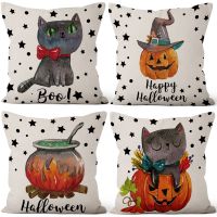 4 Sizes Halloween Linen Pillowcase Sofa Pumpkin Head Cushion Cover Home Decoration Polyester 40x40 45x45 50x50 30x50
