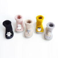 Winter Thickened Plus Velvet Childrens Floor Socks Bristle Baby Toddler Shoes Socks Rubber Bottom Cartoon Mid-Calf Socks