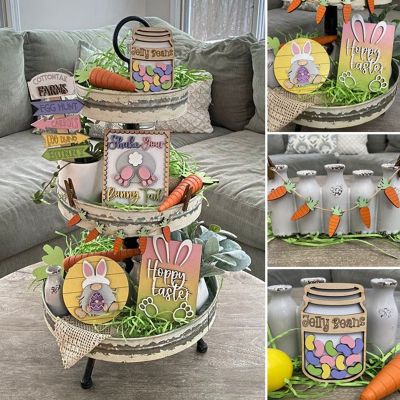 Easter Tiered Tray Decorations Farmhouse Easter Bunny Decor for Home Office Kitchen Shelf Table Sign for Easter Party