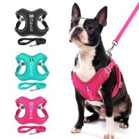 【LZ】 Personalized Dog Harness Leash Set Reflective No Pull Soft Vest Harness Customized ID Name For Small Medium Large Dogs Pitbull