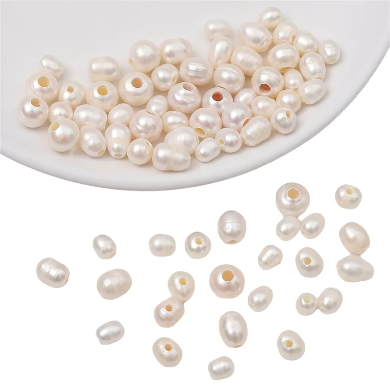 BEADIA Natural Pearl Beads 9-10mm White Freshwater Cultured Loose