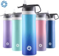 Fjbottle Insulated Water Bottle With Straw Lid 20Oz/550Ml Stainless Steel Double Wall Vacuum Water Bottle Keeps Hot And Cold