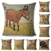 {fabric sofa}วินเทจ Farmcushion Cover Decor CuteCow ม้าสิงโตปลอกหมอน ForRoom โซฟาบ้านปลอกหมอน45x45