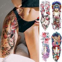 Large Arm Sleeve Tattoo Ninetales Sakura Cat Demon Waterproof Temporary Tattoo Stickers Japanese Body Art Full Fake Tatoo Women