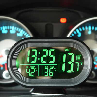 รถแรงดันไฟฟ้าดิจิตอลตรวจสอบแบตเตอรี่นาฬิกาปลุกจอแอลซีดีอุณหภูมิเครื่องวัดอุณหภูมิ