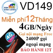 Sim 4G Vinaphone VD149 12t trọn gói 1 năm Tặng 4GB ngày Gọi & SMS Miễn Phí