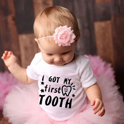 I Got My First Tooth Printed Baby Rompers Unisex Cotton Short Sleeves Newborn Baby Clothes Jumpsuits Infant Boys Girls Bodysuit