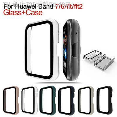 【CW】♨  Glass Case Cover for 2 Tempered Protector huawei Band 7 6 Accessories