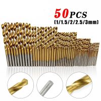 50Pcs Titanium Coated Drill Bits HSS High Speed Steel Twist Drill Bits Set Tool Metal Woodworking Power Tools 1/1.5/2/2.5/3mm