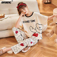 Hot4XL 5XL ฤดูร้อน Pijamas ชุดสำหรับสตรี Strip Loungewear แขนสั้นยาวกางเกง Lady ชุดนอนการ์ตูนชุดนอนสาวผ้าฝ้าย Pijamas