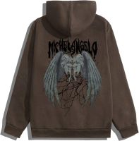 AVLUZ Sweatshirts for Women - Guys Letter &amp; Wings Print Kangaroo Pocket Drawstring Thermal Hoodie (Color : Coffee Brown, Size : Medium)