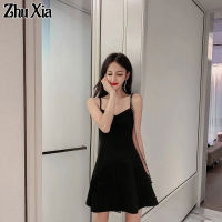 Zhu Xia สำหรับผู้หญิง,สีบริสุทธิ์ฉบับภาษาเกาหลีของเซ็กซี่สวมใส่ด้านในกลางความยาว Suspenders,ชุดสีดำเล็กๆน้อยๆสีดำ Bottoming และชุดบาง