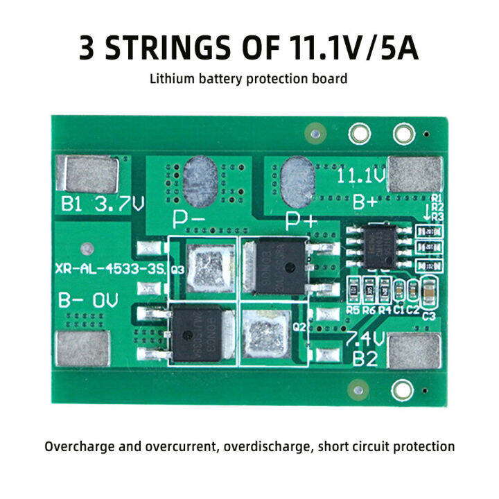 pcbfun-3สาย18650แบตเตอรี่ลิเธียมแผ่นป้องกัน11-1v-เครื่องกวาดพลังงานแบตเตอรี่แผ่นป้องกันจำกัดกระแส5a