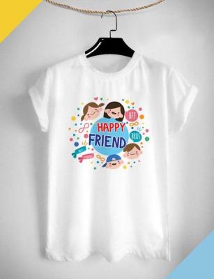 เสื้อยืดลาย เพื่อน Happy Friend สีสันสดใส ใส่สบาย ไม่ยืด ไม่ย้วย