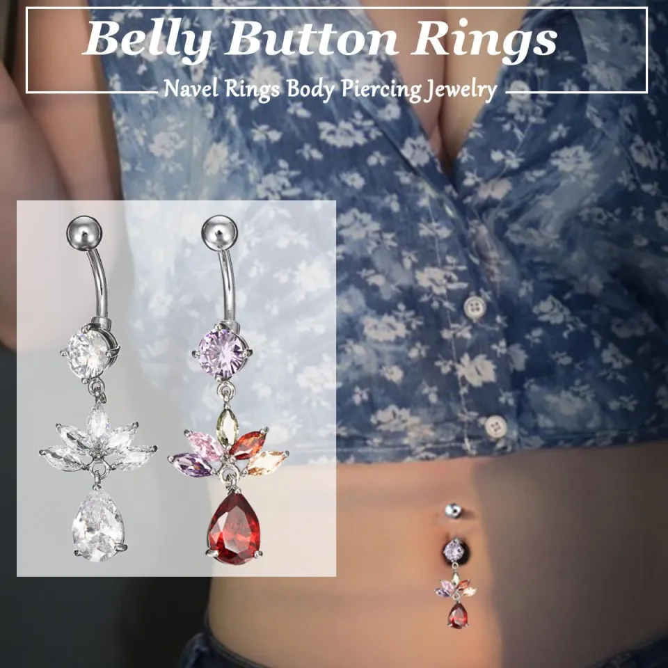 New Belly Button Rings Dangle Crystal Rhinestone Navel Bar Barbell Body  Piercing