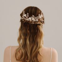 【YF】 Handmade Wedding Fancy Gold White Flowers with Crystal and Pearl Bead Bridal Hair Comb