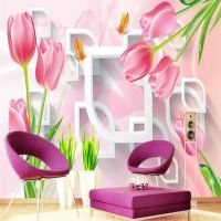 ❡ↂ卐 Decorative wallpaper Tulip 3D TV background wall painting